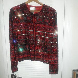 Adrianna Papell Beaded Red, Black & Gold Jacket